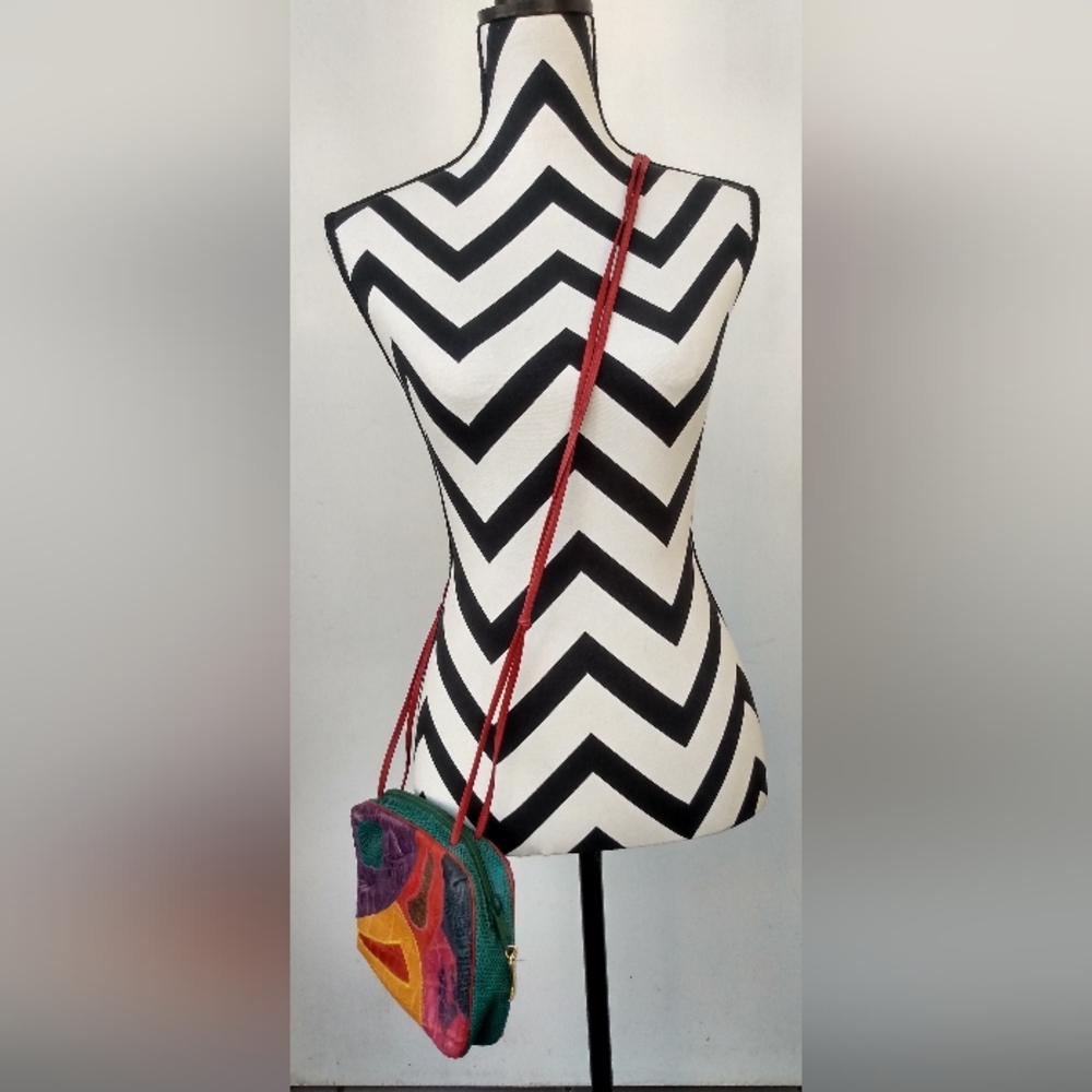 Sharif USA Primary Colors 80s 90s Vintage Bag Green Red Patchwork Rainbow - Picture 5 of 12